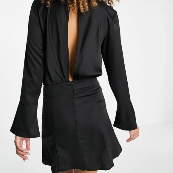 ASOS Design Satin Bias Cut Drape Mini Dress - Picture 2 of 5